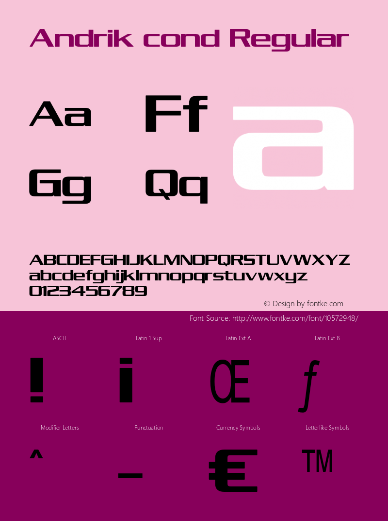 Andrik cond Regular Version 1.000 Font Sample