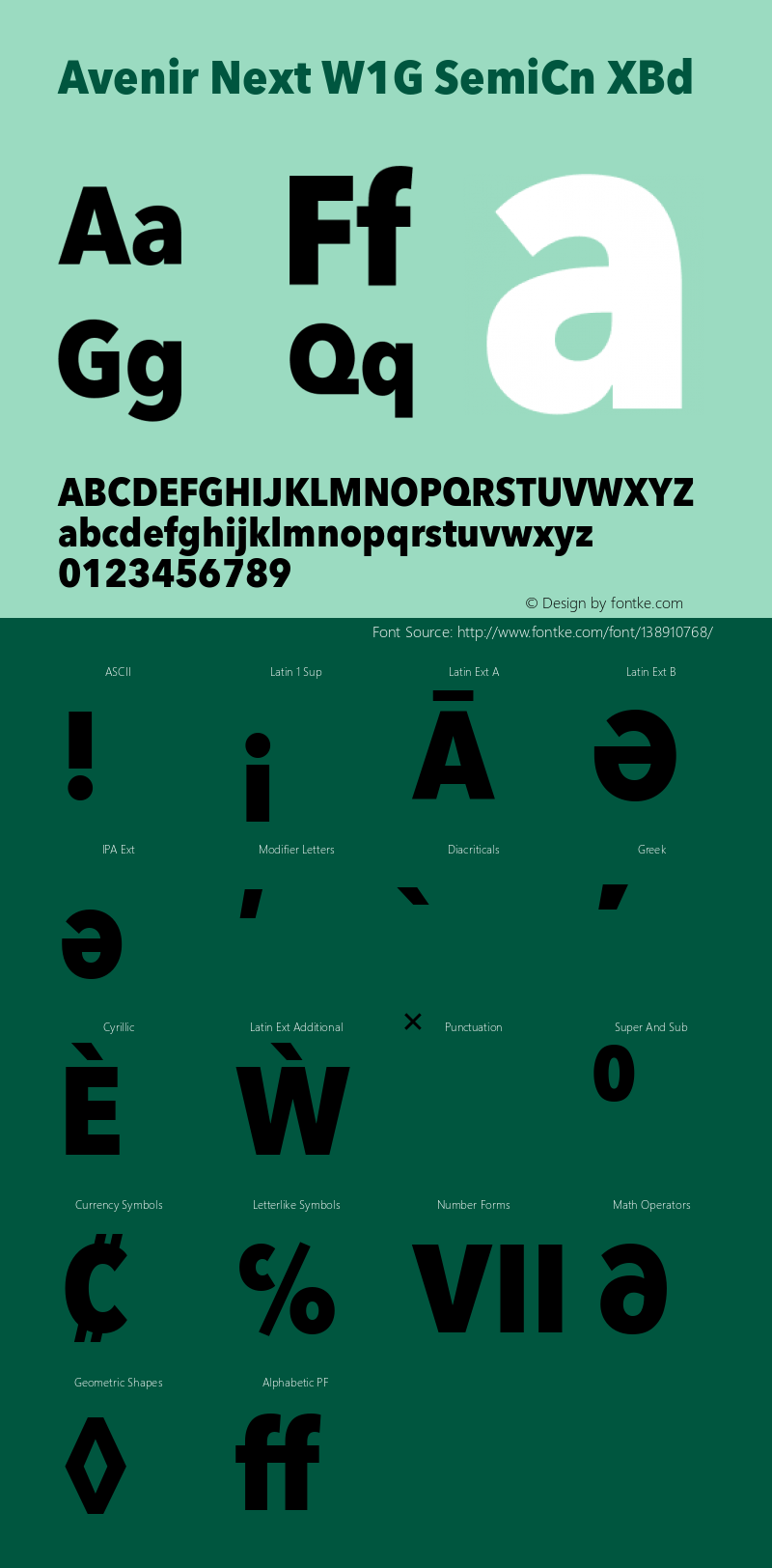 Avenir Next W1G SemiCn XBd Version 1.00 Font Sample