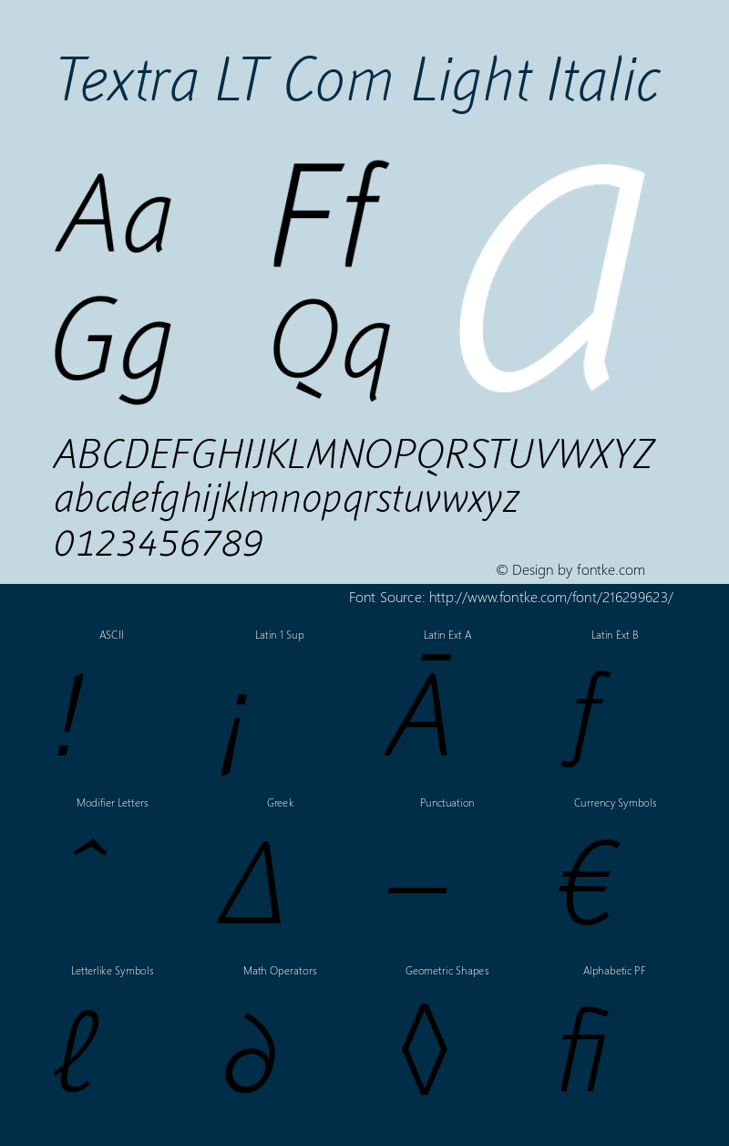 Textra LT Com Light Italic Version 3.00图片样张