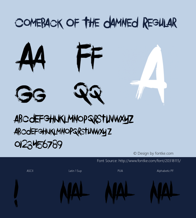 Comeback Of The Damned Version 1.00 March 17, 2014, initial release Font Sample