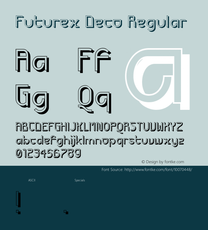 Futurex Deco Regular Version 1.0; 2000; initial release Font Sample