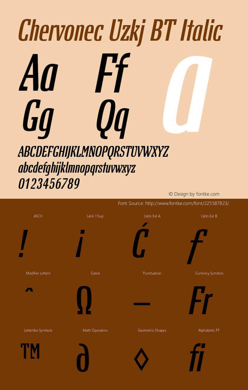 Chervonec Uzkj BT Italic Version 1.01 emb4-OT图片样张