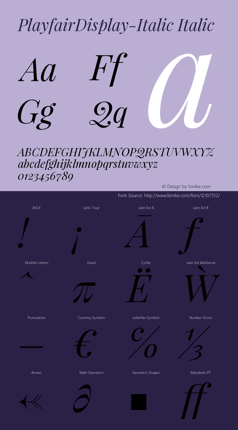 PlayfairDisplay-Italic Italic Version 001.004 Font Sample