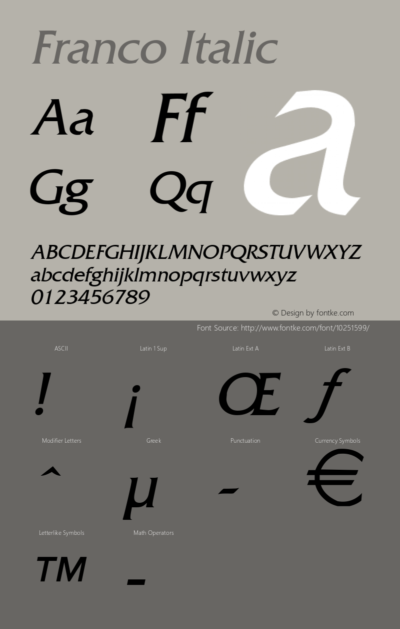 Franco Italic Altsys Fontographer 4.1 5/10/96 Font Sample