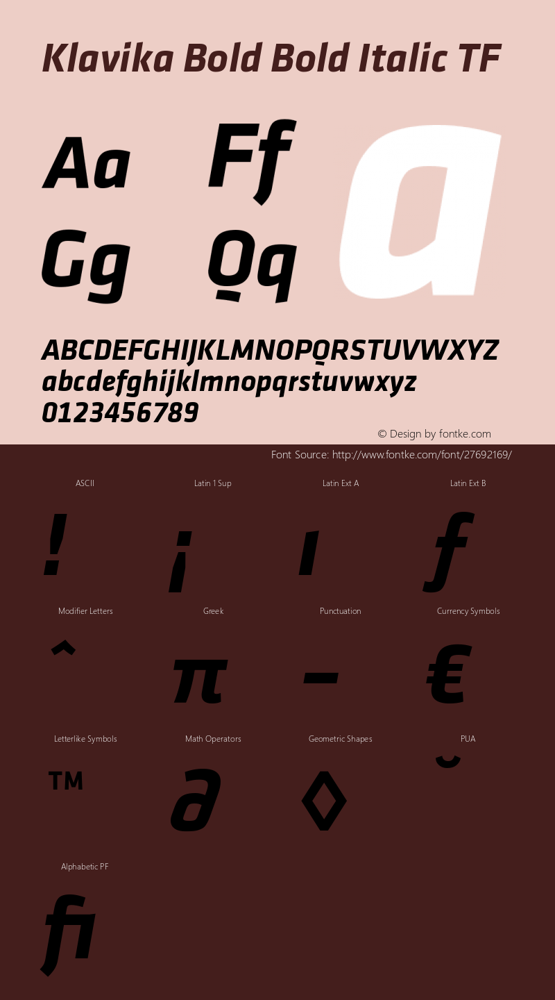 KlavikaBold-BoldItalicTF 001.000 Font Sample