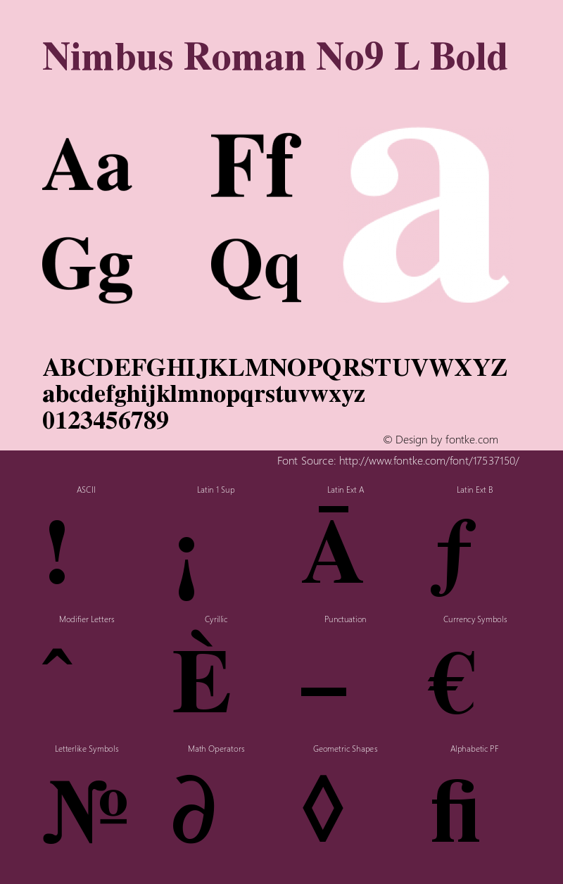 Nimbus Roman No9 L Bold Version 1.06 Font Sample