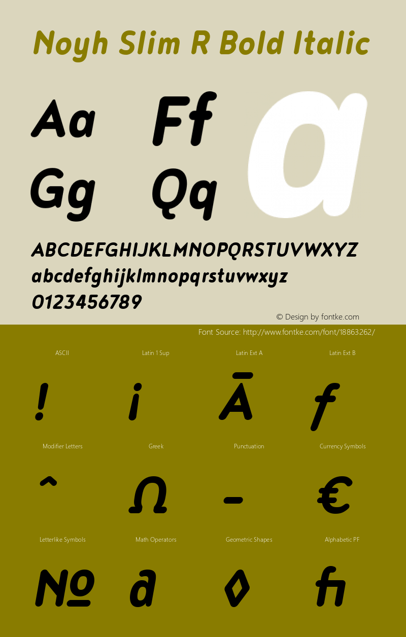 Noyh Slim R Bold Italic Version 1.000 Font Sample