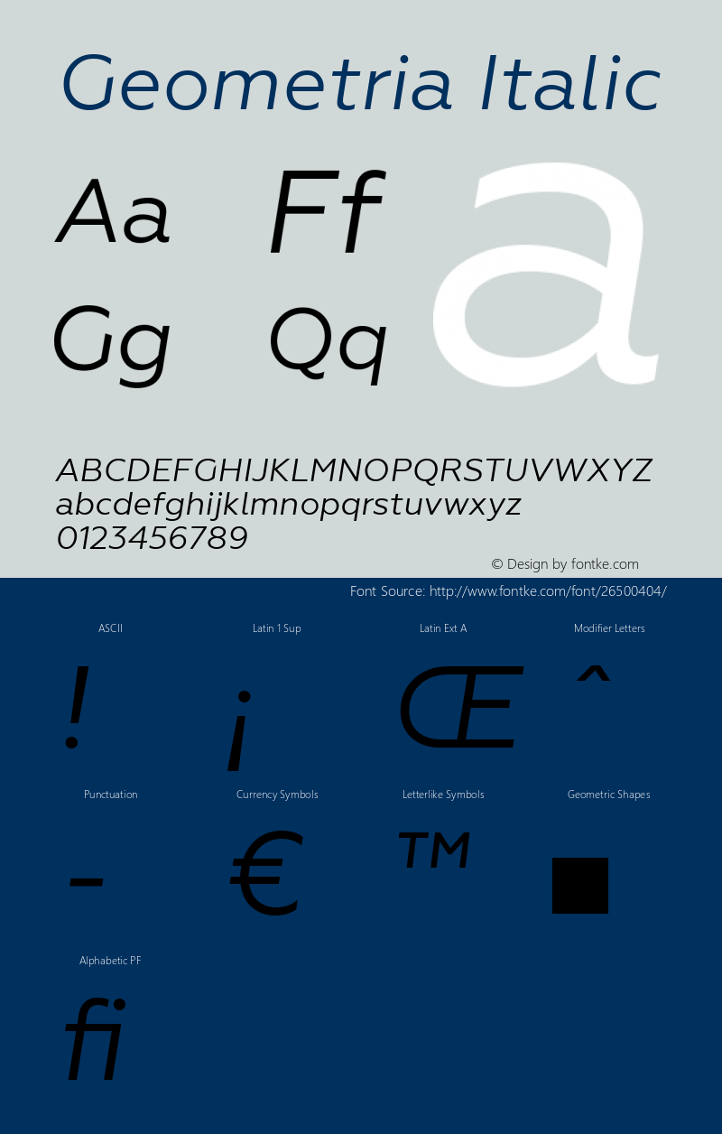 Geometria Italic Version 1.000 Font Sample