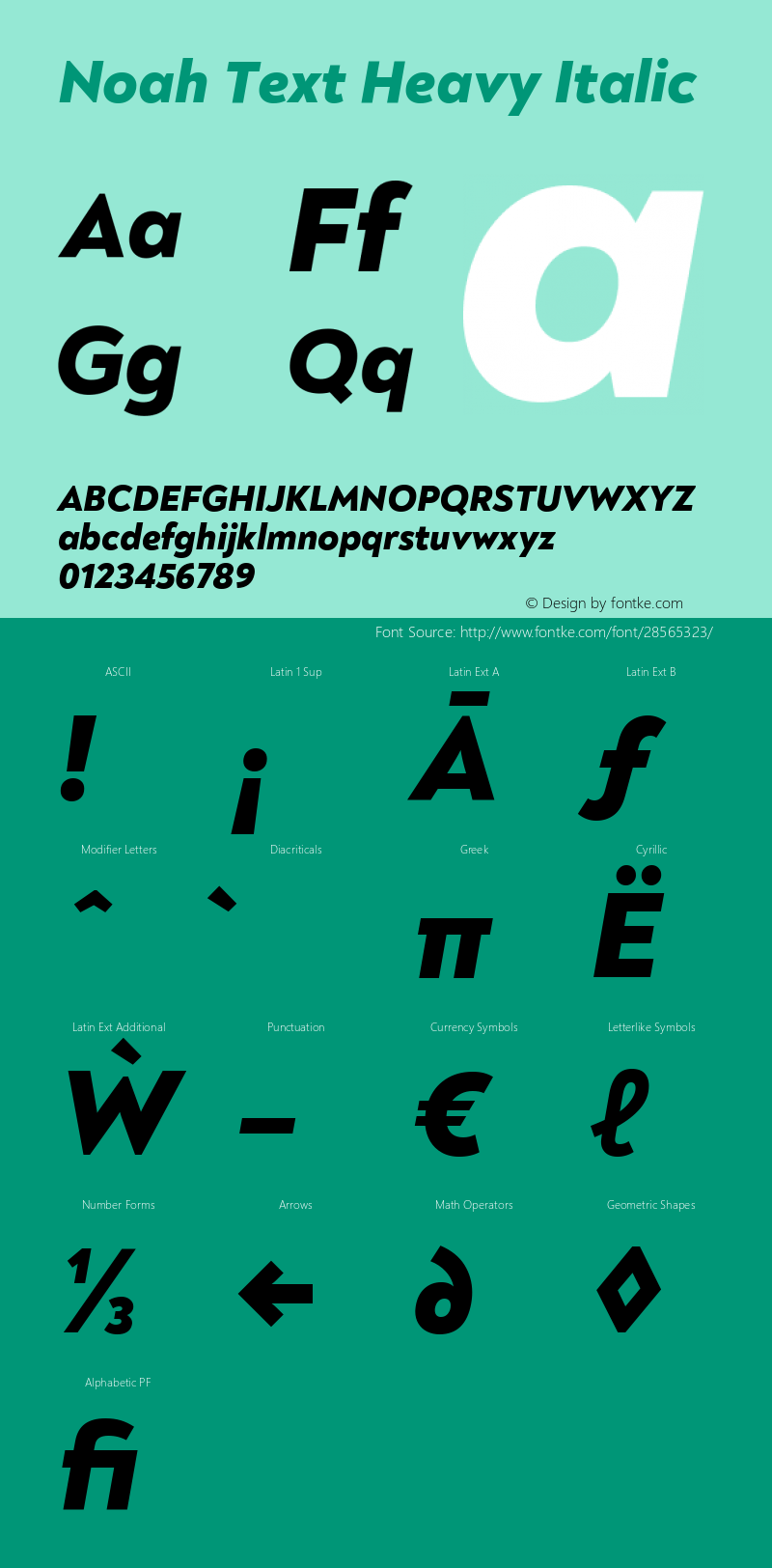 Noah Text Heavy Italic Version 1.000; ttfautohint (v1.8) Font Sample