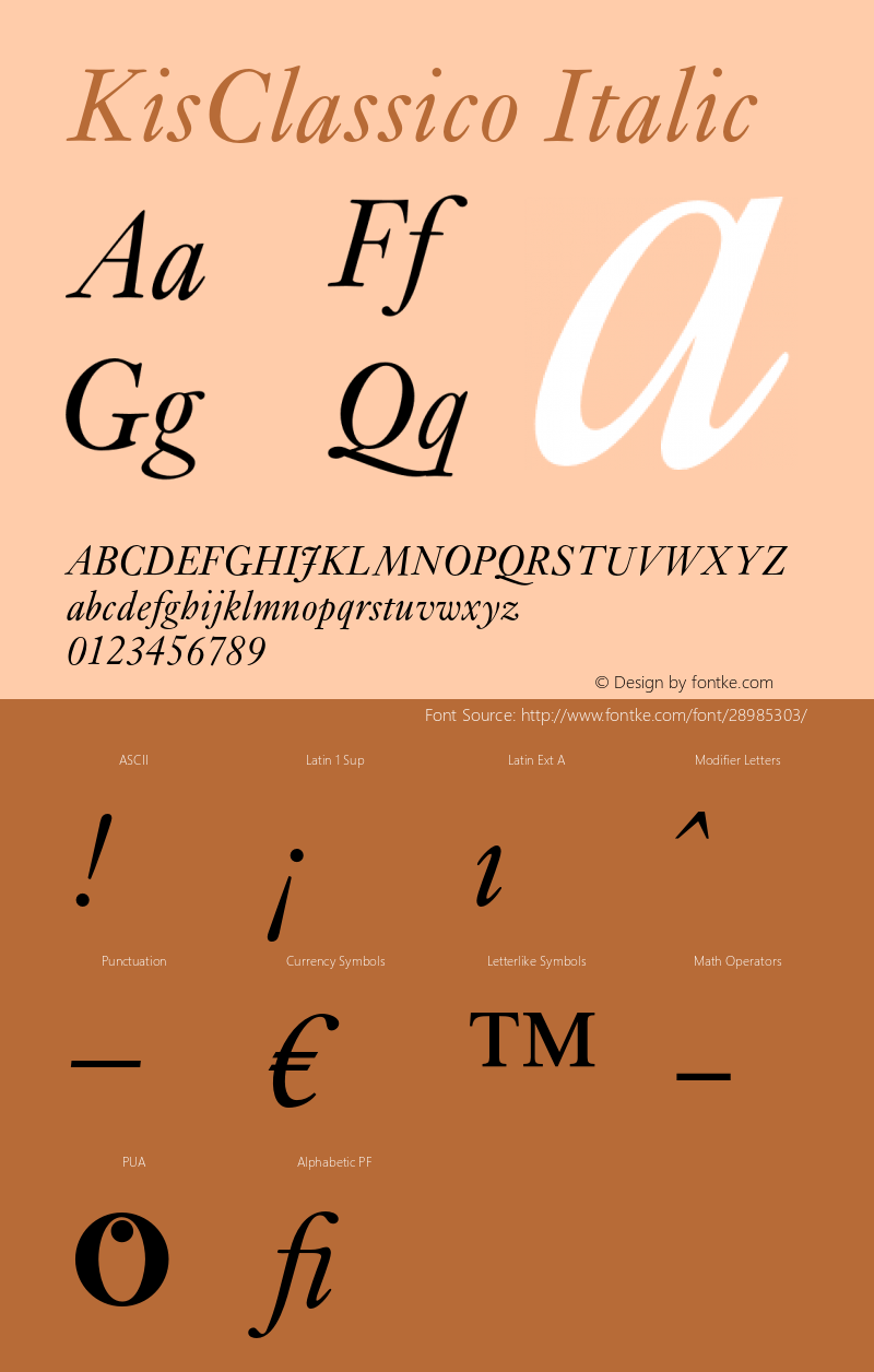 KisClassico-Italic 005.000 Font Sample