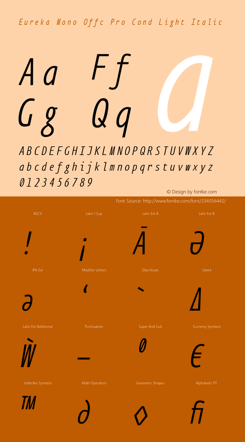 Eureka Mono Offc Pro Cond Light Italic Version 7.504; 2011; Build 1020图片样张