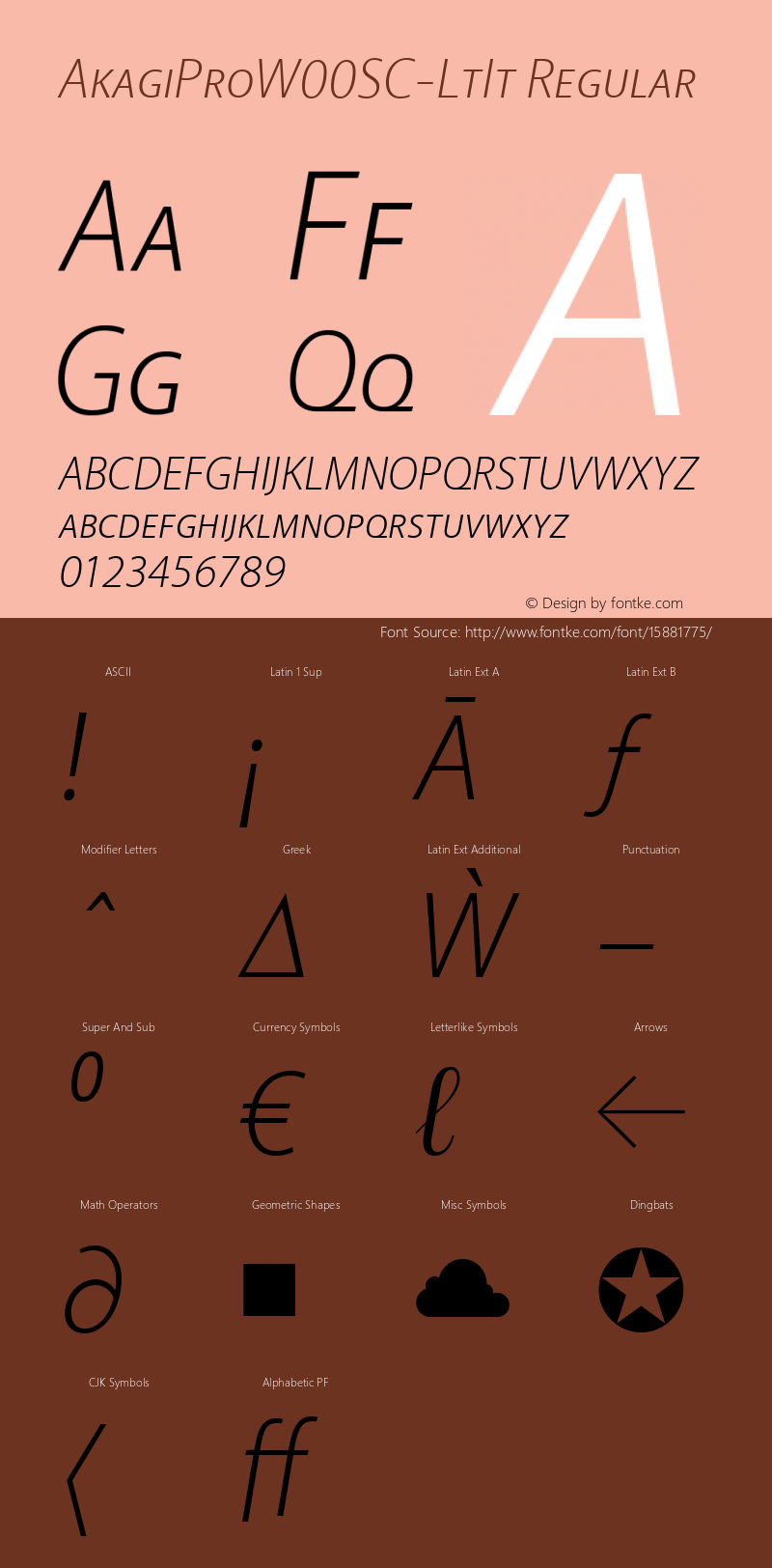 AkagiProW00SC-LtIt Regular Version 1.1 Font Sample