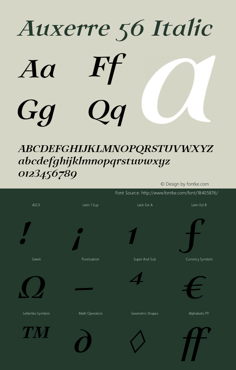 Auxerre 56 Italic Version 1.005 Font Sample