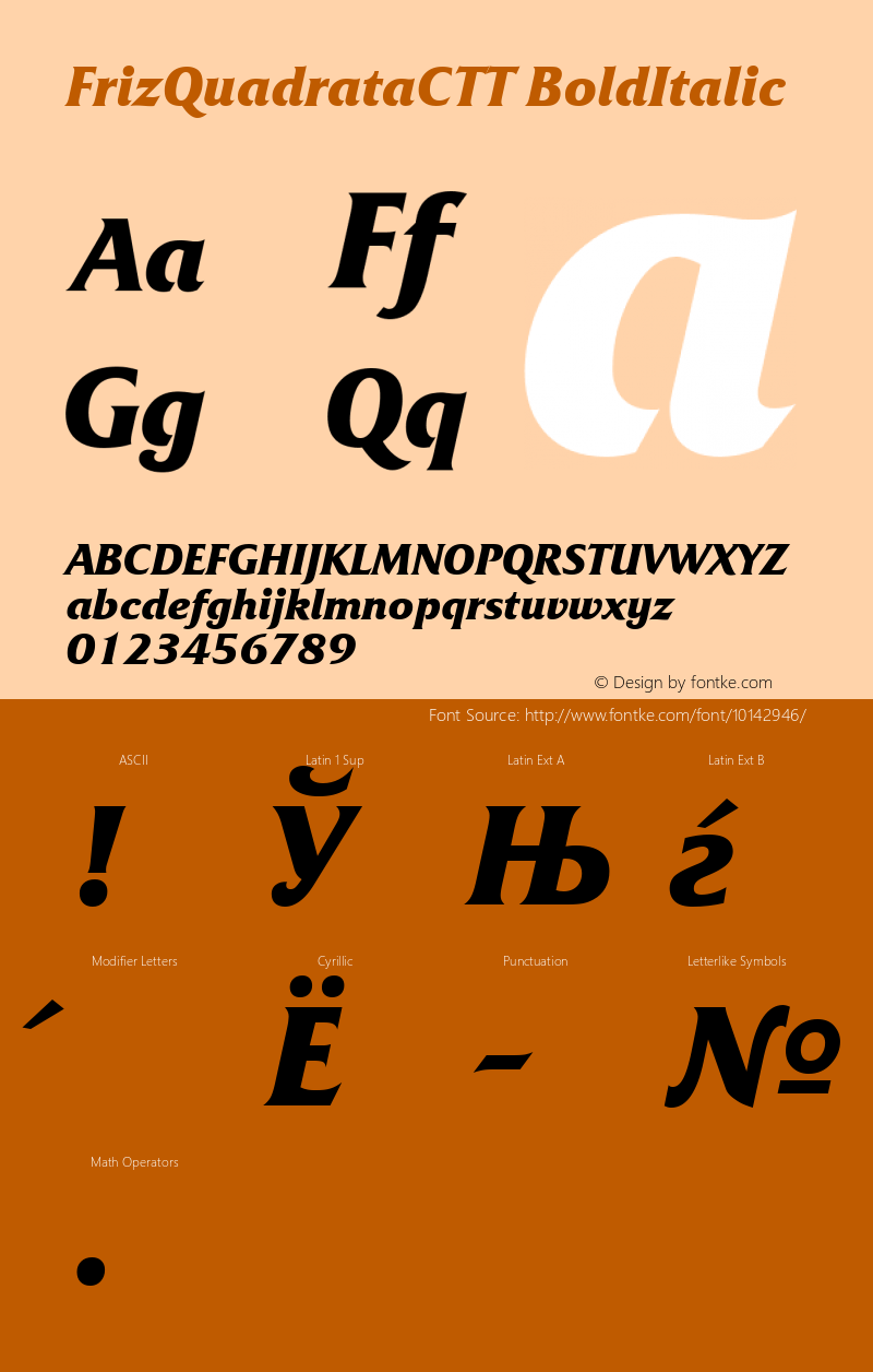 FrizQuadrataCTT BoldItalic TrueType Maker version 3.00.00 Font Sample