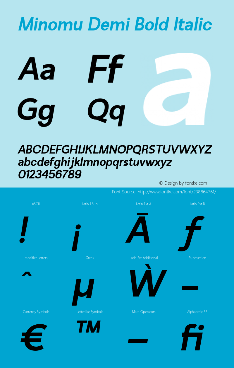 Minomu Demi Bold Italic Version 1.000图片样张