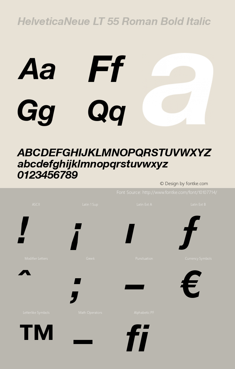 HelveticaNeue LT 55 Roman Bold Italic Version 6.1; 2002 Font Sample