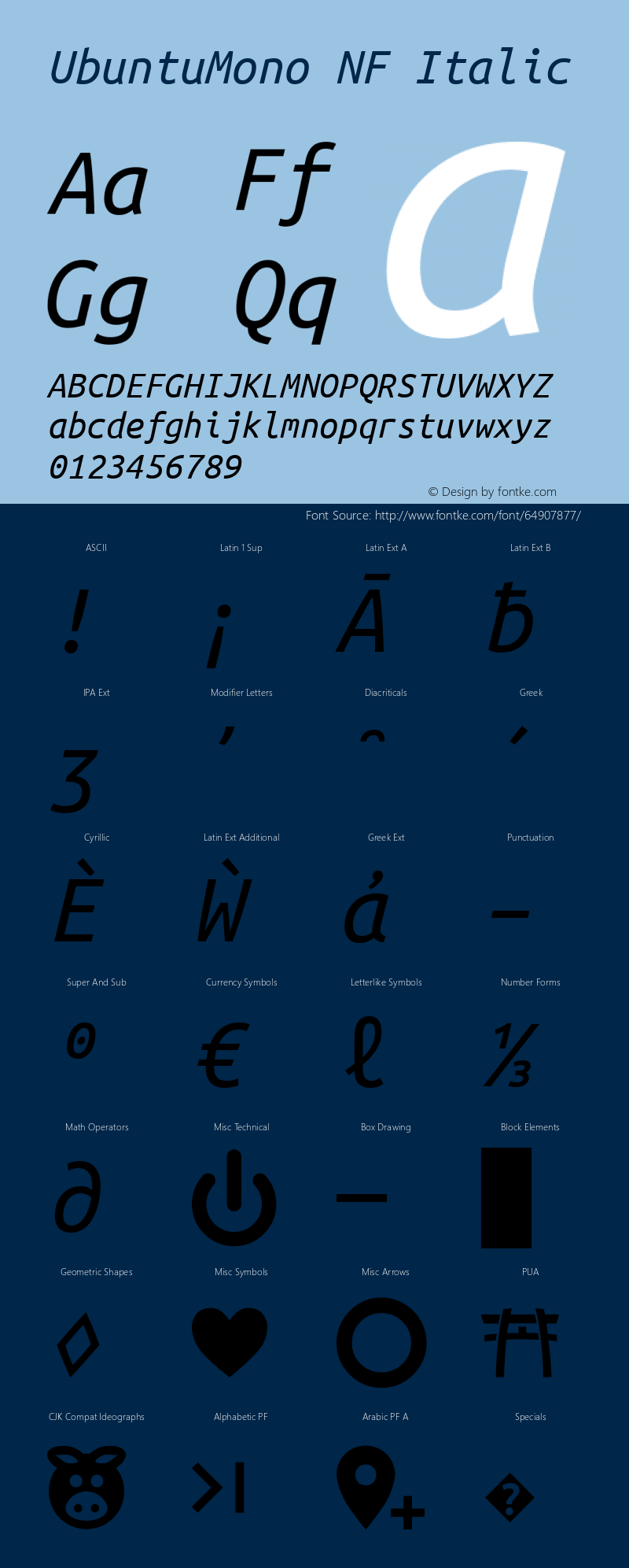 Ubuntu Mono Italic Nerd Font Complete Windows Compatible Version 0.80 Font Sample