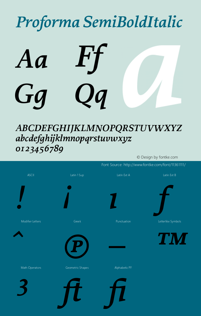 Proforma SemiBoldItalic Version 001.000 Font Sample