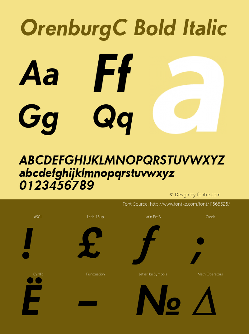 OrenburgC Bold Italic Version 001.000 Font Sample