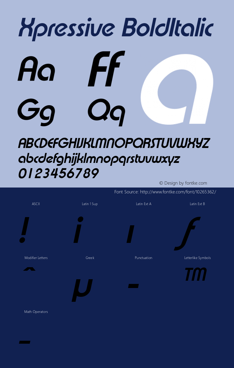 Xpressive BoldItalic Macromedia Fontographer 4.1.5 5/19/98 Font Sample