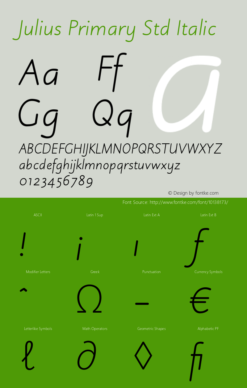 Julius Primary Std Italic Version 1.000;PS 001.000;hotconv 1.0.38 Font Sample