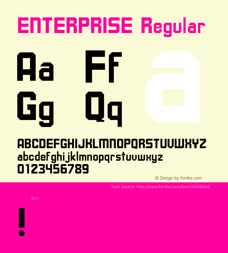 ENTERPRISE Regular (C) 1992. ATTITUDE, INC. Font Sample