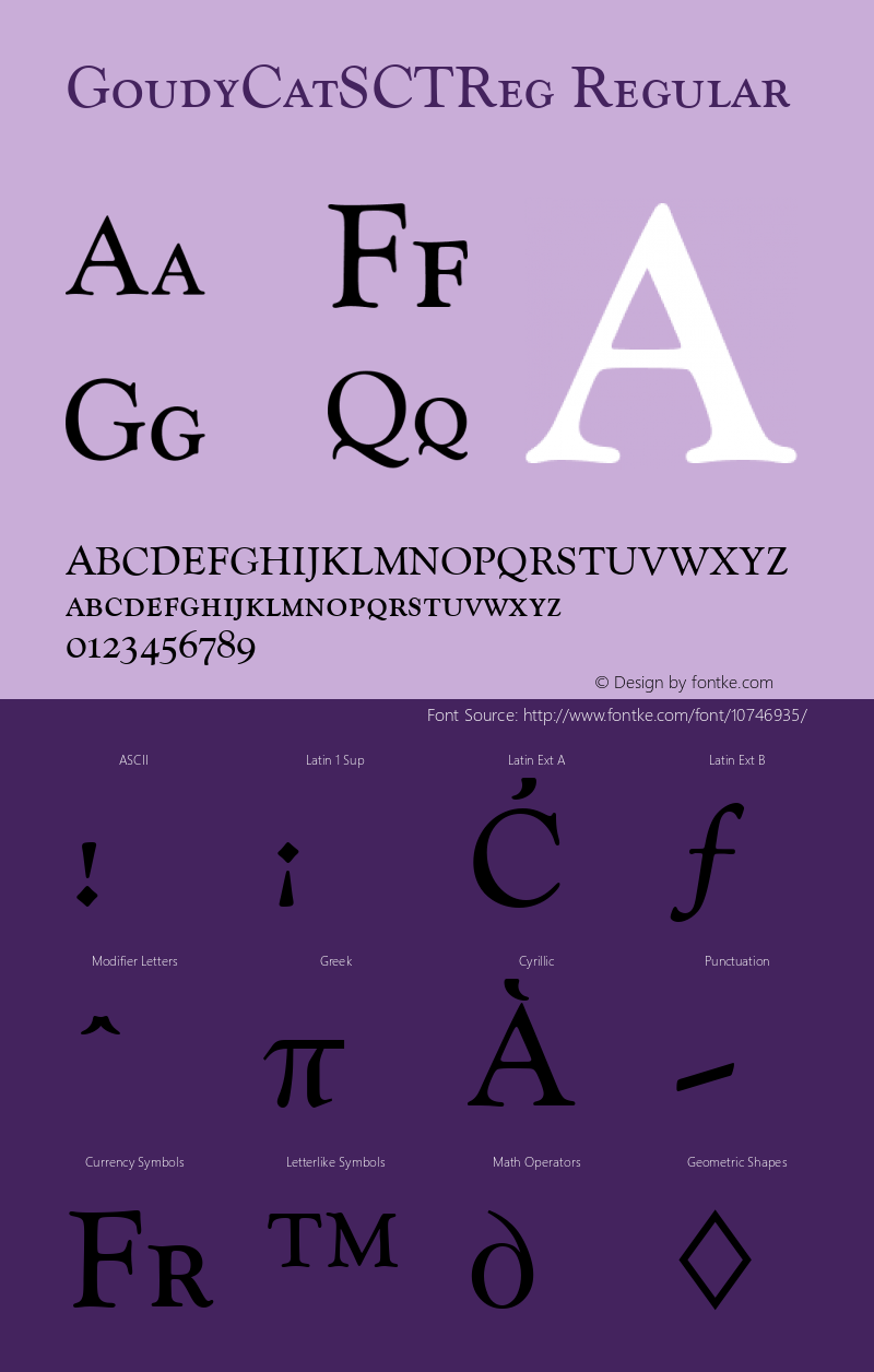 GoudyCatSCTReg Regular Version 001.005 Font Sample