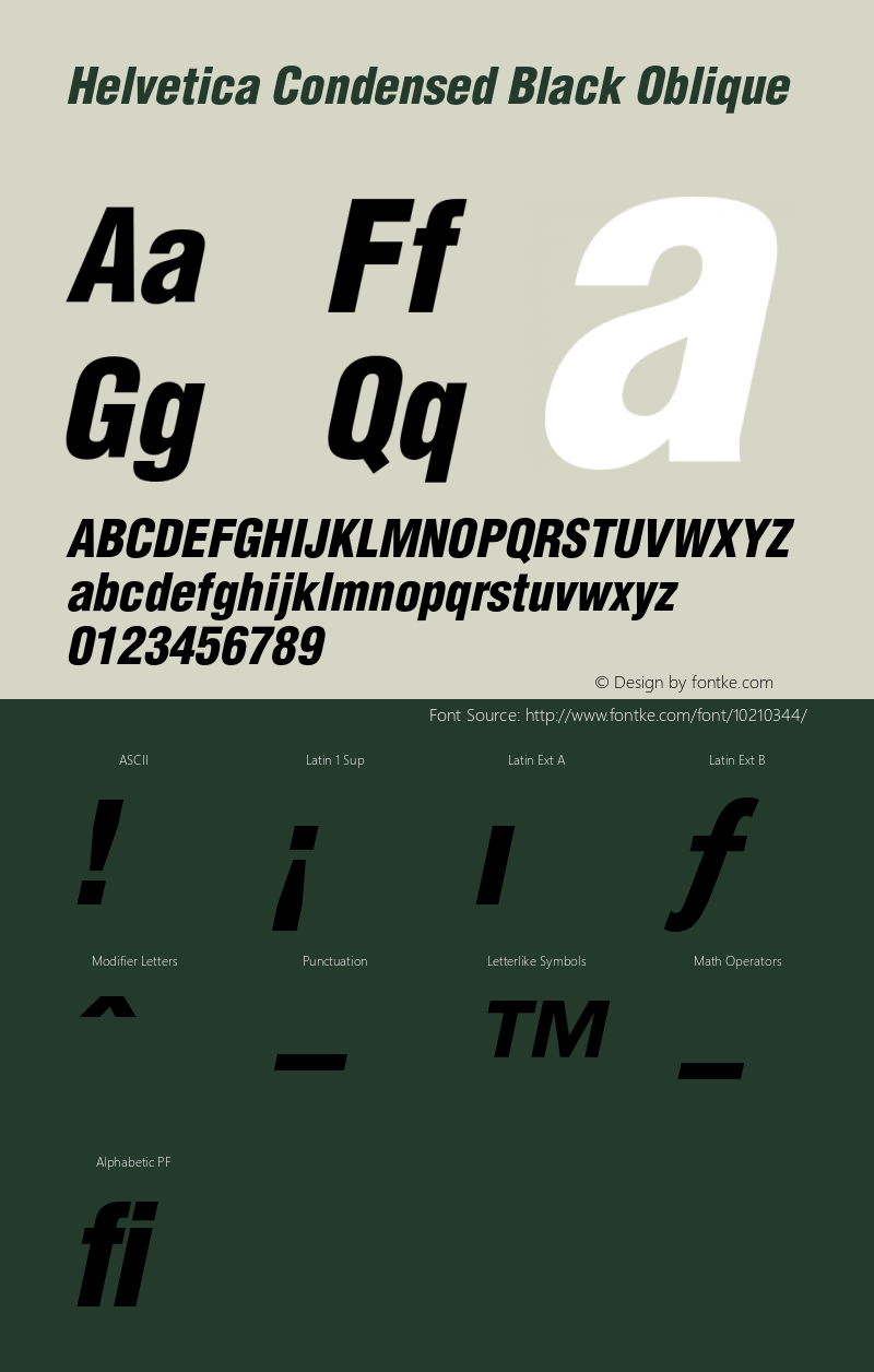 Helvetica Condensed Black Oblique 001.003 Font Sample