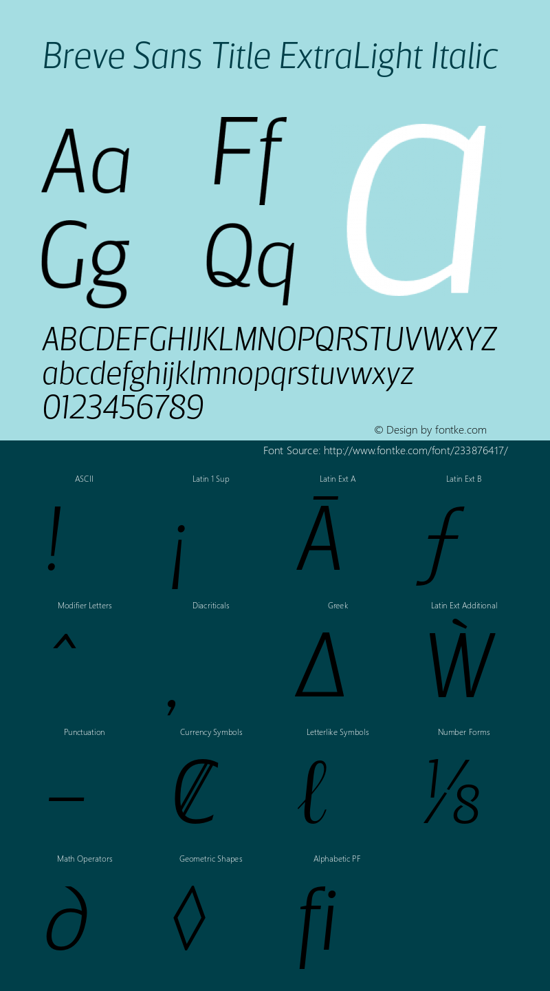 Breve Sans Title ExtraLight Italic Version 2.001;PS 002.001;hotconv 1.0.70;makeotf.lib2.5.58329图片样张