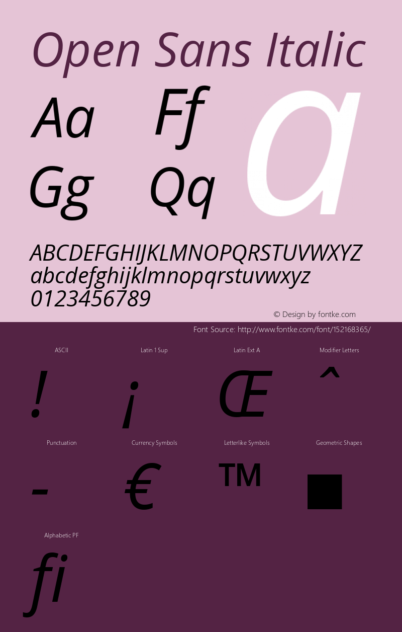 Open Sans Italic Version 1.10 Font Sample