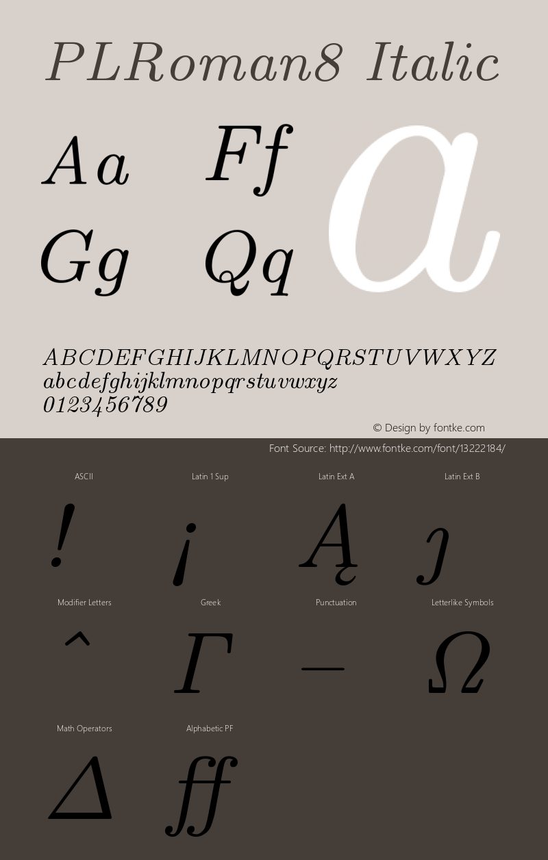 PLRoman8 Italic Version 1.11 Font Sample