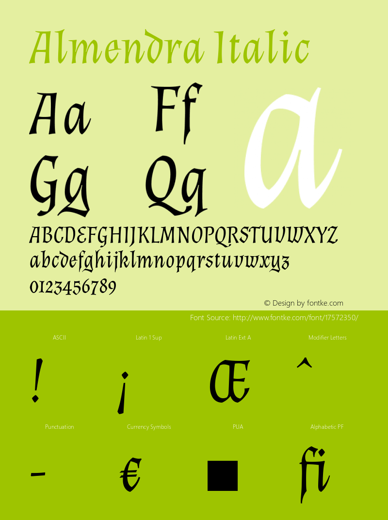 Almendra Italic Version 1.003 Font Sample