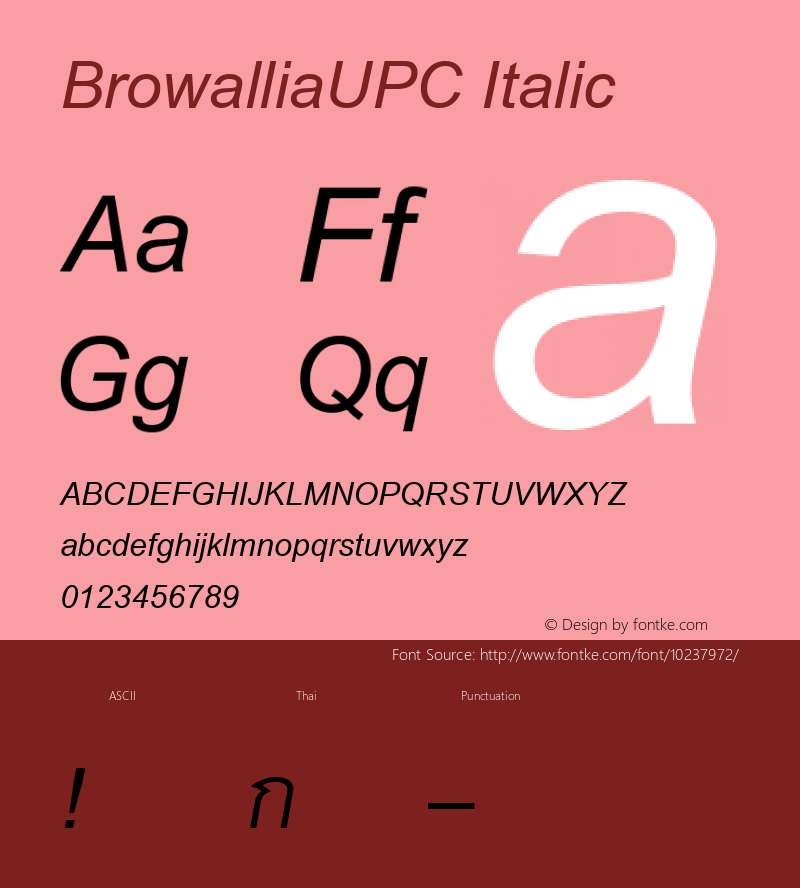 BrowalliaUPC Italic Version 2.20 Font Sample