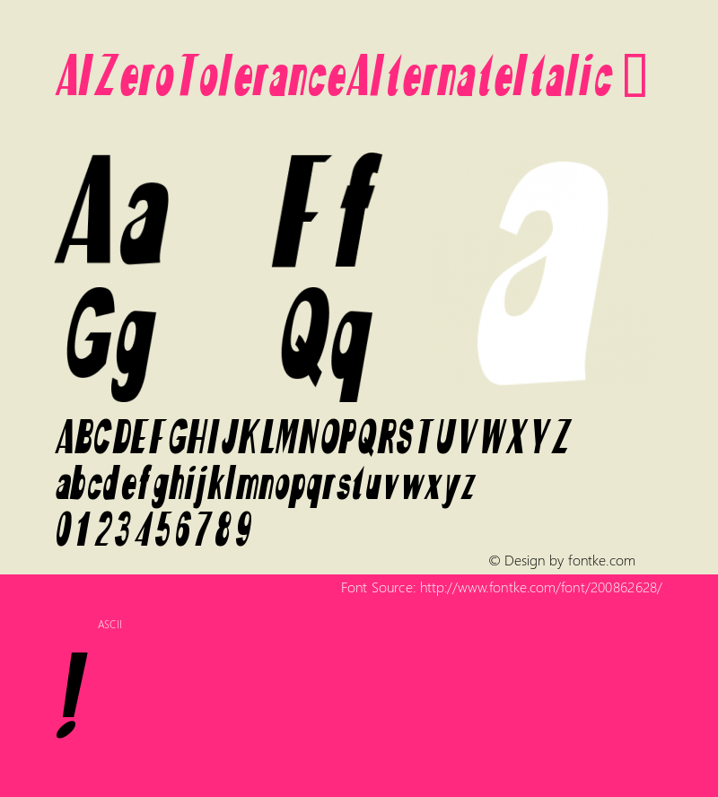 ☞AI Zero Tolerance Alternate Italic Macromedia Fontographer 4.1.5 9/9/02; ttfautohint (v1.5);com.myfonts.easy.elemeno.zero-tolerance.alternate-italic.wfkit2.version.Fzb图片样张