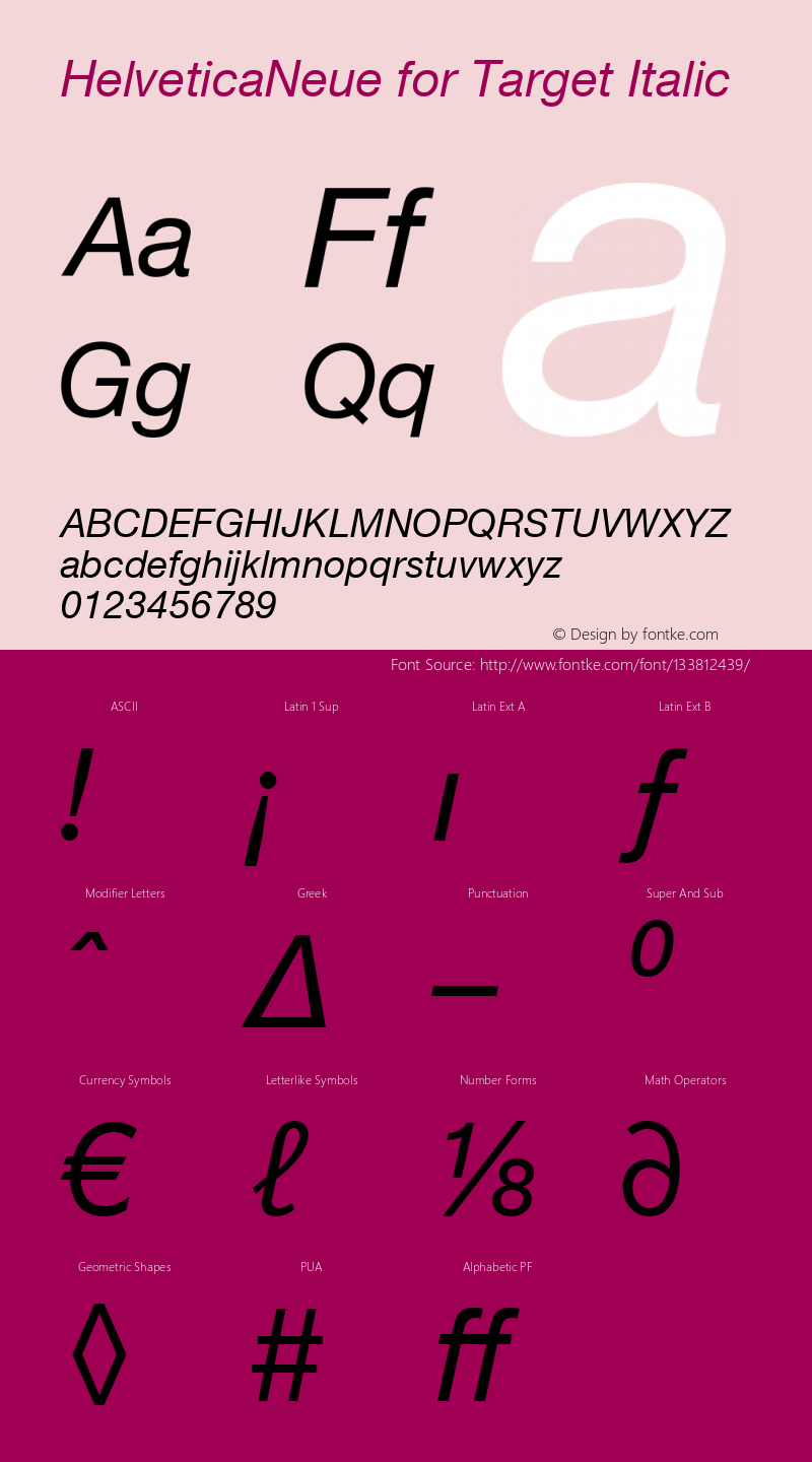 HelveticaNeue for Target Italic Version 1.000 Font Sample