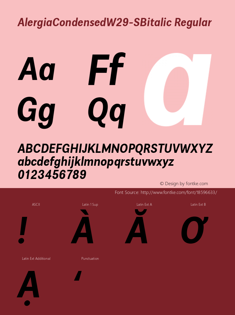 AlergiaCondensedW29-SBitalic Regular Version 1.00 Font Sample