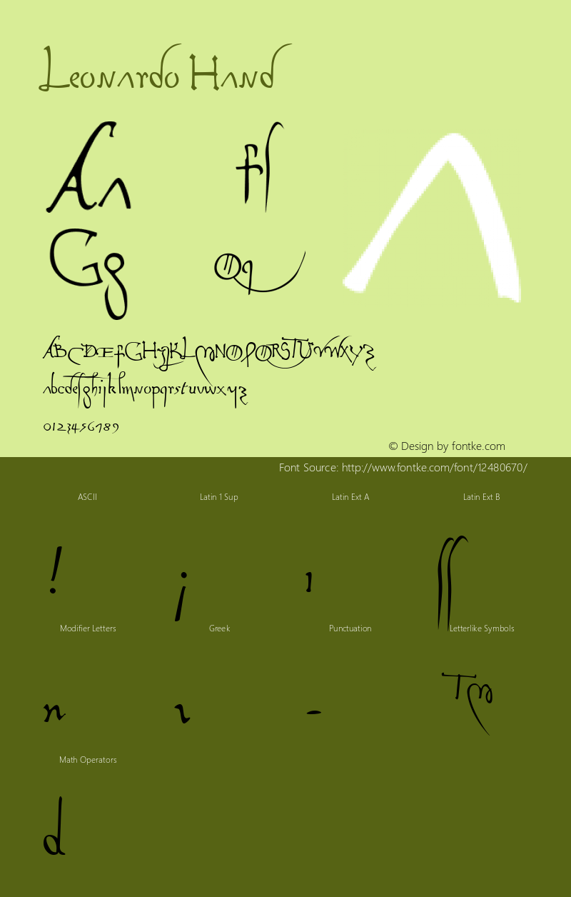 Leonardo Hand Macromedia Fontographer 4.1 4/29/03 Font Sample