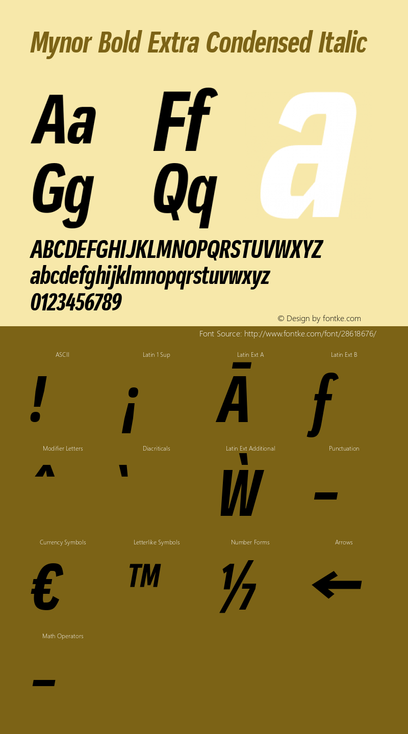 Mynor Bold ExtraCond Ita Version 001.000 January 2019;YWFTv17 Font Sample