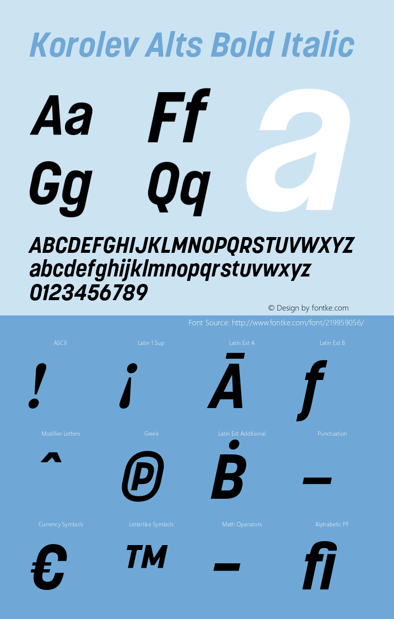 Korolev Alternates Bold Italic Version 8.000;FEAKit 1.0图片样张