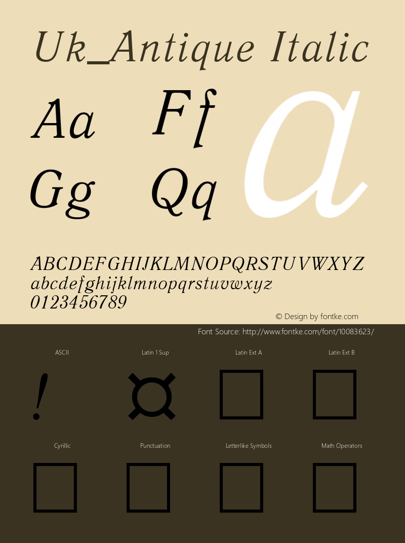 Uk_Antique Italic 10:10:1966 Font Sample