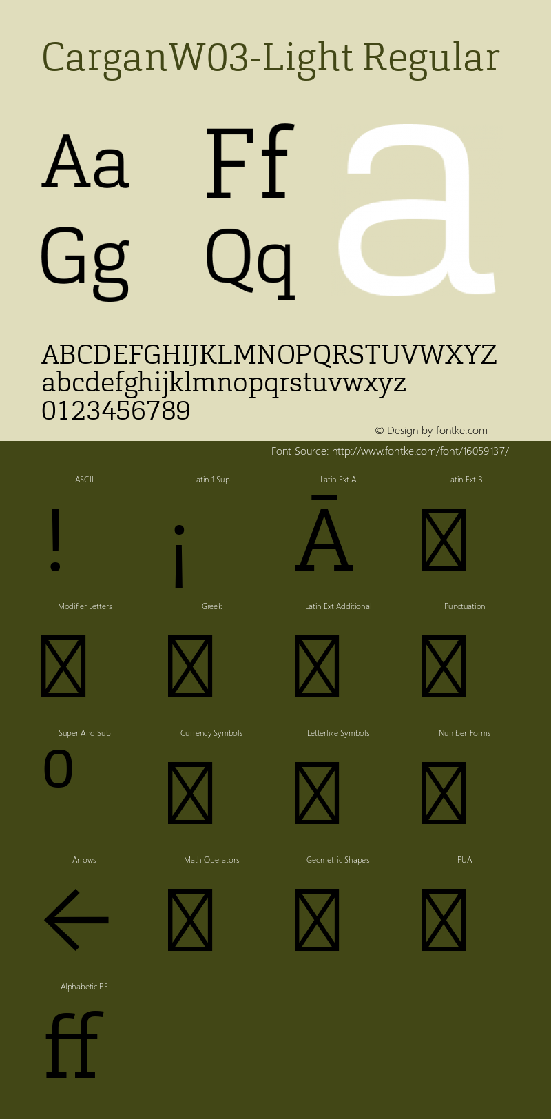 CarganW03-Light Regular Version 1.00 Font Sample