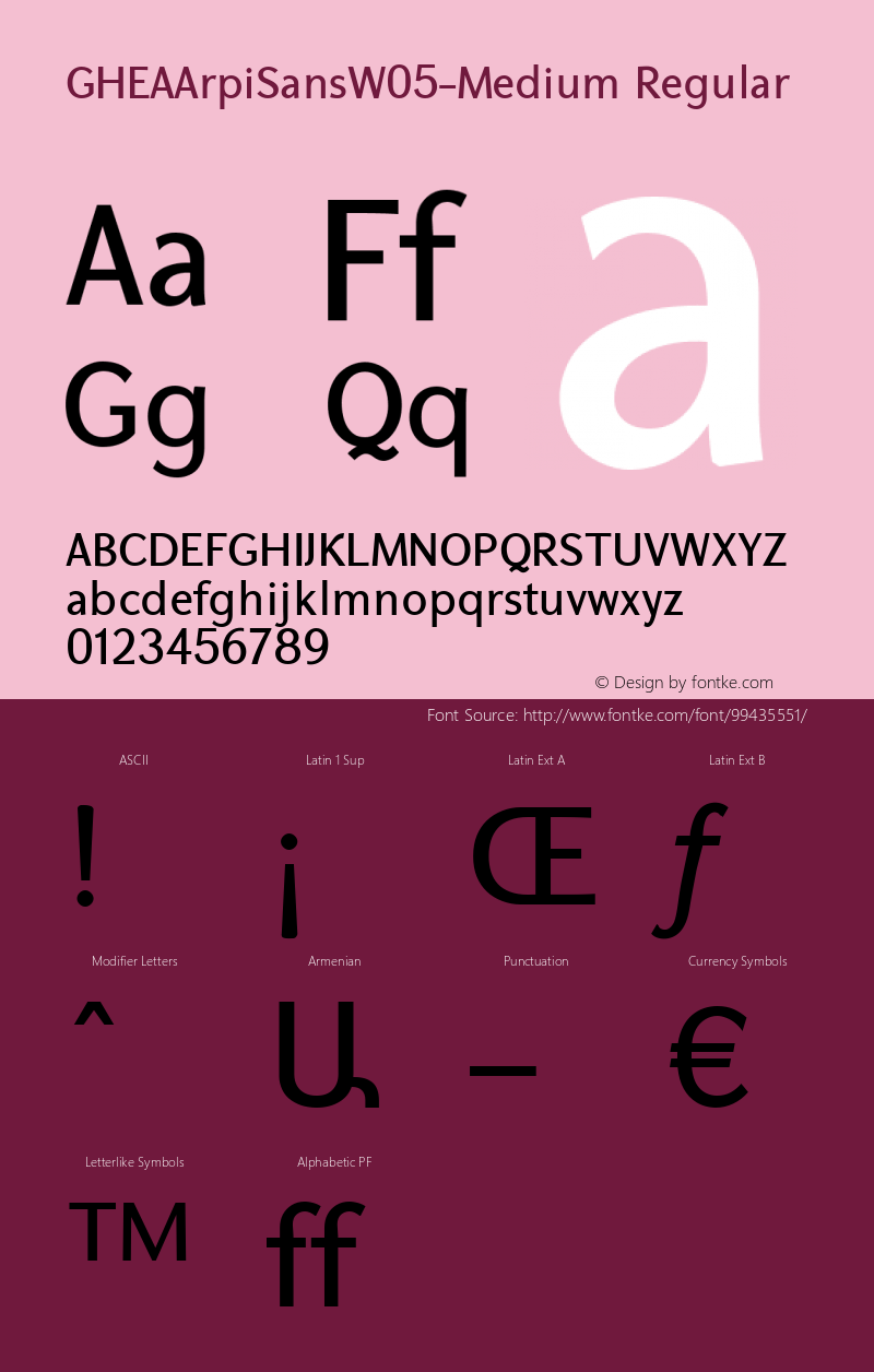 GHEA Arpi Sans W05 Medium Version 1.00 Font Sample