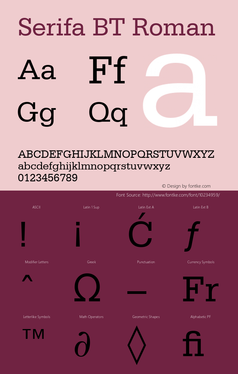 Serifa BT Roman Version 1.01 emb4-OT Font Sample