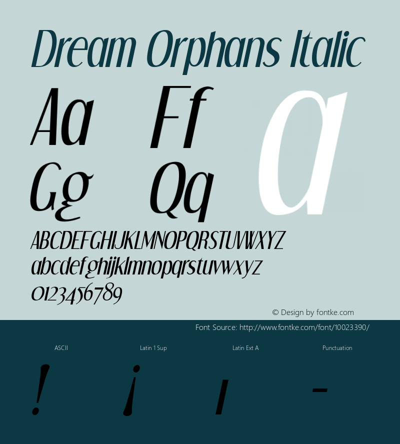 Dream Orphans Italic Version 2.0; 2000; initial release Font Sample