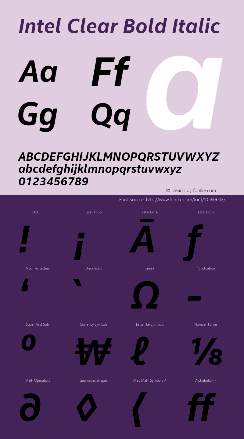 Intel Clear Bold Italic Version 1.002 Font Sample