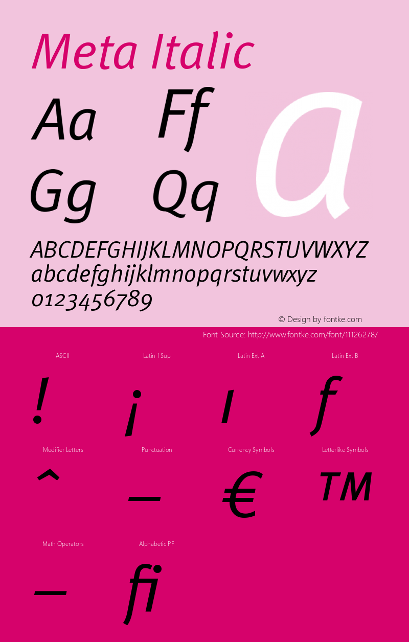 Meta Italic Version 004.301 Font Sample