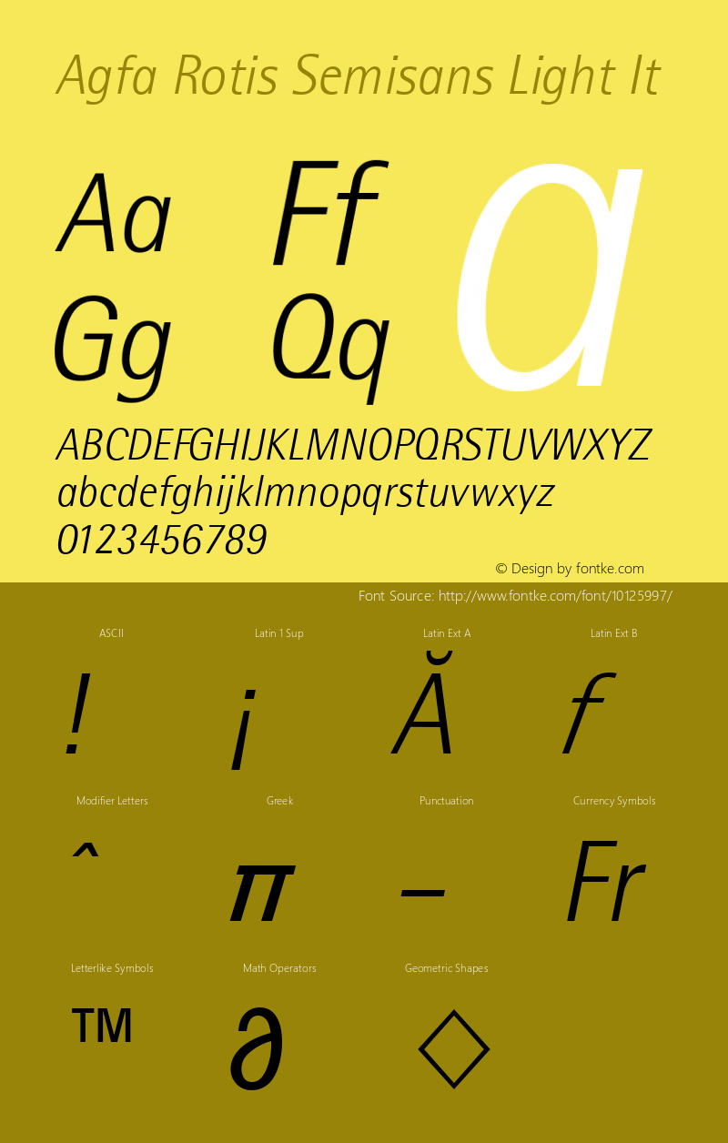 Agfa Rotis Semisans Light It 1.0: 93822: 10495 Font Sample