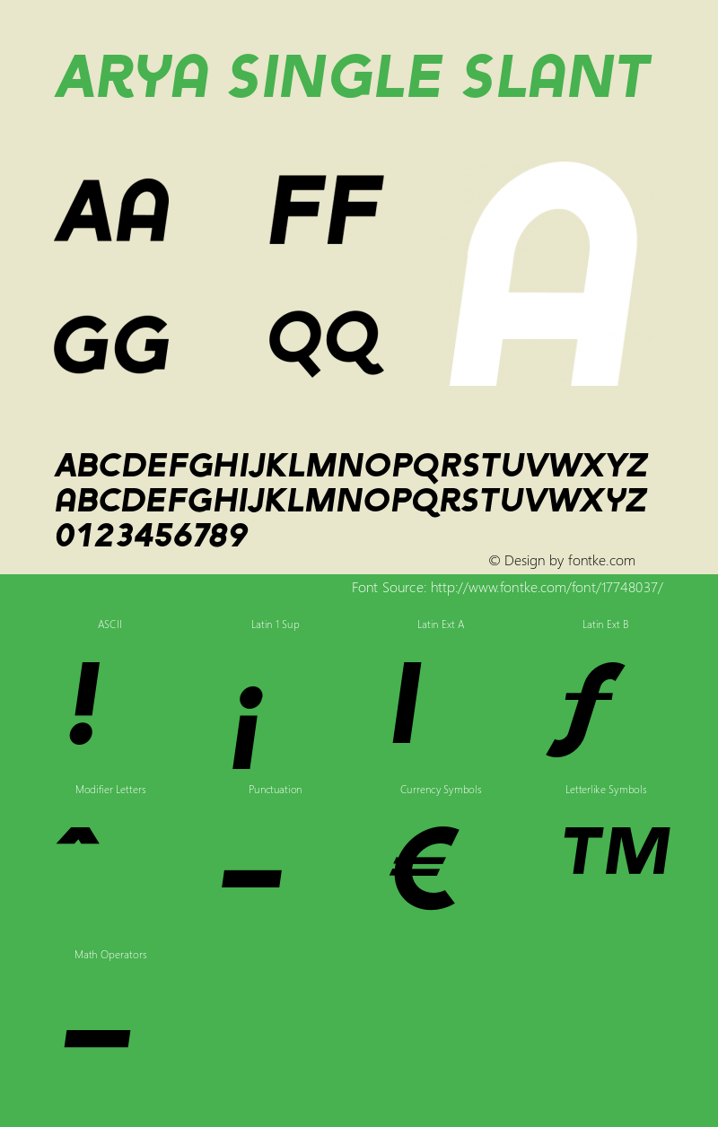 Arya Single Slant Version 1.00 Font Sample