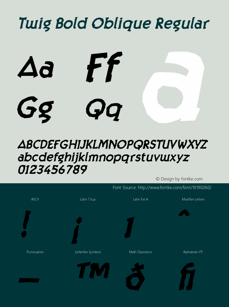 Twig Bold Oblique Regular 001.000 Font Sample