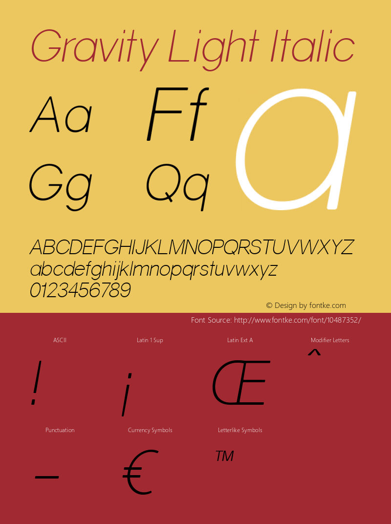 Gravity Light Italic 1 Font Sample